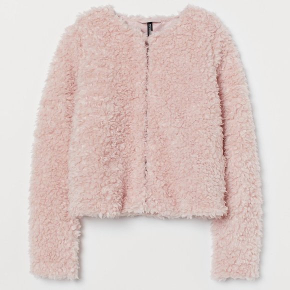 H&M PINK SHORT CROPPED FAUX FUR JACKET COAT MEDIUM - Picture 6 of 6